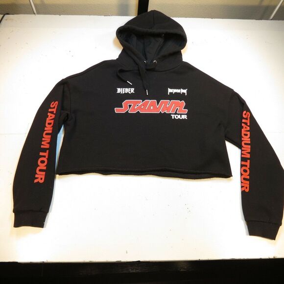 JUSTIN BIEBER STADIUM TOUR CONCERT CROPPED HOODIE HOODED SWEATSHIRT M H&M - Picture 1 of 5